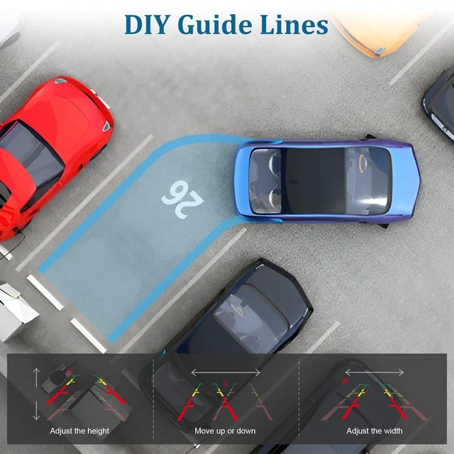 Alt view image 8 of 10 - Backup Camera for Car 7 Inch HD 1080P Front Rear View Monitor kit License Plate Frame Camera with Night Vision, Waterproof DIY Grid Lines for Truck/RV/Tractor/Semi-Trailers/Pickup H9