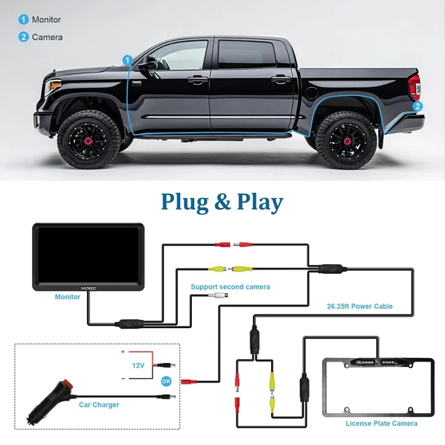 Alt view image 9 of 10 - Backup Camera for Car 7 Inch HD 1080P Front Rear View Monitor kit License Plate Frame Camera with Night Vision, Waterproof DIY Grid Lines for Truck/RV/Tractor/Semi-Trailers/Pickup H9