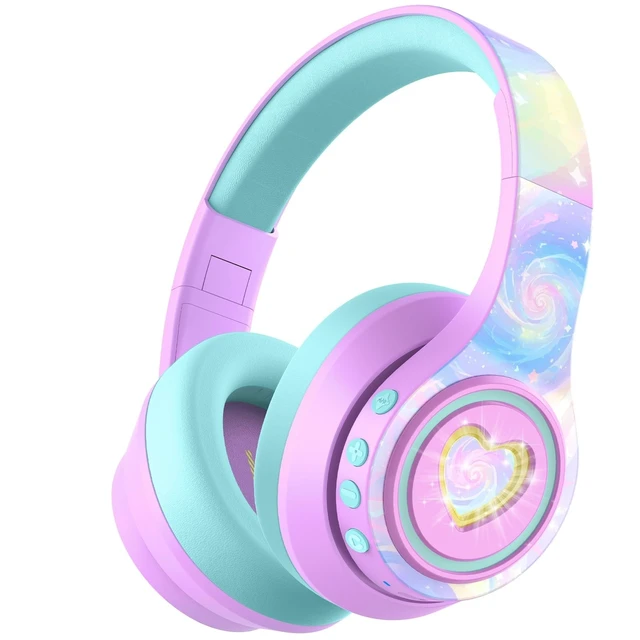 Alt view image 6 of 10 - iClever Auraa Active Noise Cancelling Headphones for Kids, LED Light Up, Bluetooth 6.0, Safe Volume 80dBA, 47H Play Time,Fast Charging,Kids Headphones Wireless with Mic AUX Cord for Travel iPad