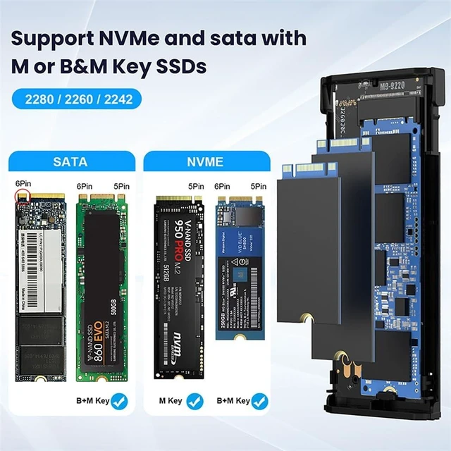 Alt view image 7 of 10 - Xiwai 20Gbps USB Adapter Reader Case Type-C USB3.2 USB4 to M-Key M.2 NGFF NVME SATA SSD PCBA Enclosure 2280/2242/2260mm RTL9220