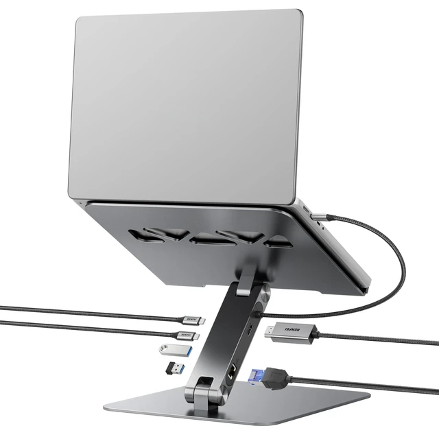 Alt view image 6 of 10 - BENFEI Laptop Stand with USB C 6in1 Docking Station, HDMI 4K@60Hz,Gigabit Ethernet, 100W Power Delivery, 10Gbps 1*USB C 3.2 and 2*USB A 3.2 Compatible with MacBook Pro/Air, iPad Pro, XPS, Thinkpad