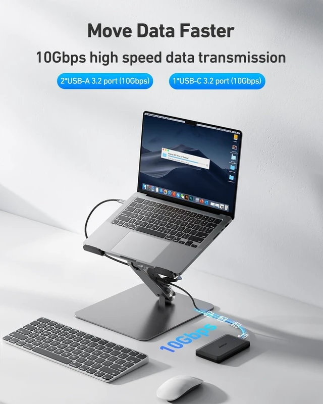 Alt view image 10 of 10 - BENFEI Laptop Stand with USB C 6in1 Docking Station, HDMI 4K@60Hz,Gigabit Ethernet, 100W Power Delivery, 10Gbps 1*USB C 3.2 and 2*USB A 3.2 Compatible with MacBook Pro/Air, iPad Pro, XPS, Thinkpad