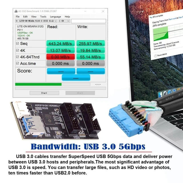 Alt view image 10 of 10 - Chenyang USB 3.1 Type E 1 to 2 USB 3.0 19/20Pin HUB Port Multiplier PCBA Adapter with SATA Power Cable