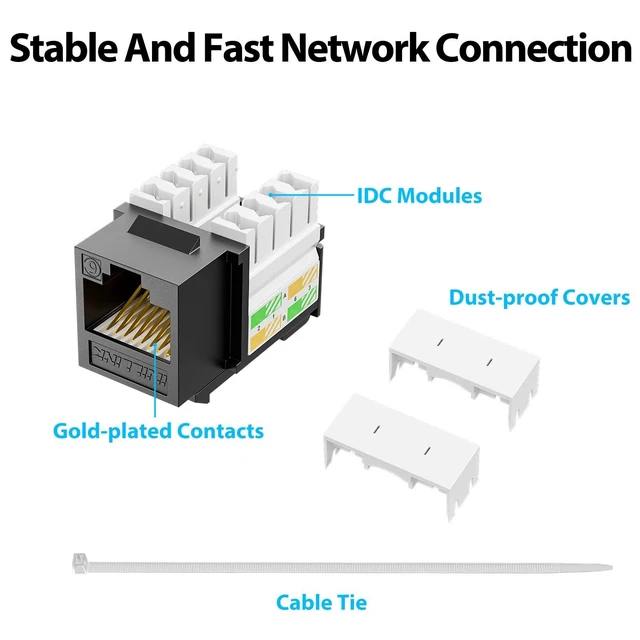 Alt view image 10 of 10 - iwillink 10Gbps Cat6 Keystone Jack and Punch-Down Stand, 50-Pack, RJ45 Ethernet Keystone Jacks, 90-Degree UTP Modular Punch Down Keystone Jack Adapter, Black