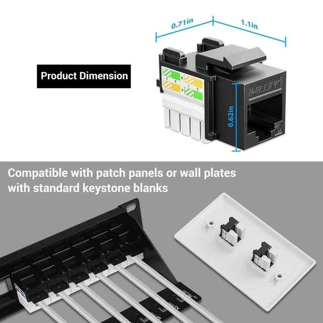 Alt view image 9 of 10 - iwillink 10Gbps Cat6 Keystone Jack and Punch-Down Stand, 50-Pack, RJ45 Ethernet Keystone Jacks, 90-Degree UTP Modular Punch Down Keystone Jack Adapter, Black