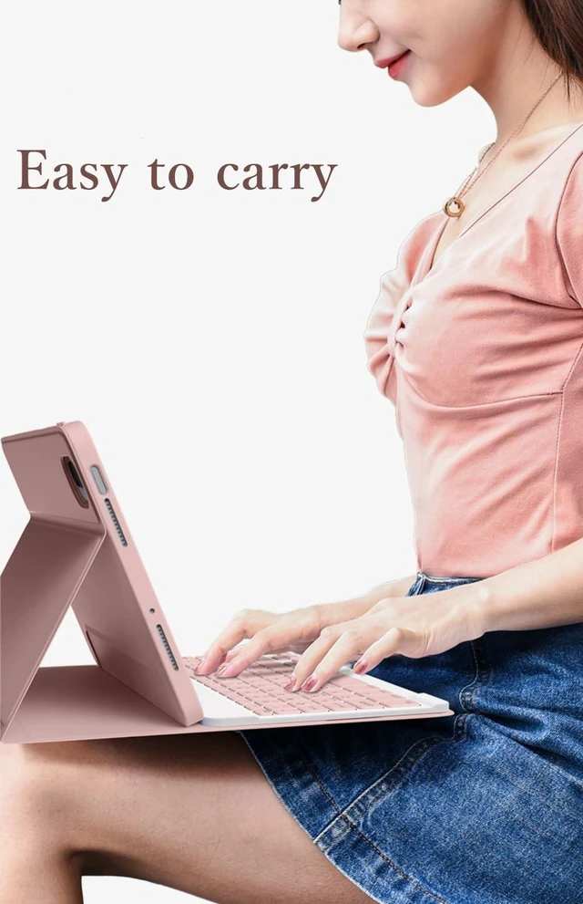 Alt view image 10 of 10 - KMXDD Keyboard Case Mouse Compatible with iPad Air 13 inch M2/ iPad Pro 12.9" 6th 5th 4th 3rd Generation Keyboard Case Color Keys Removable Bluetooth Keyboard (Pink)