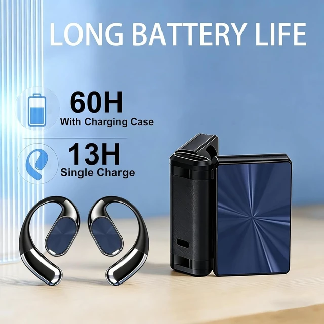 Alt view image 7 of 10 - Jiawu Wireless Earbuds, Bluetooth Headphones with Dual Fold Design, Open Ear Earphones, 60H Playtime, IPX5 Water Proof Headset for Running, Workout, Studying, Travel, Meeting (Black)