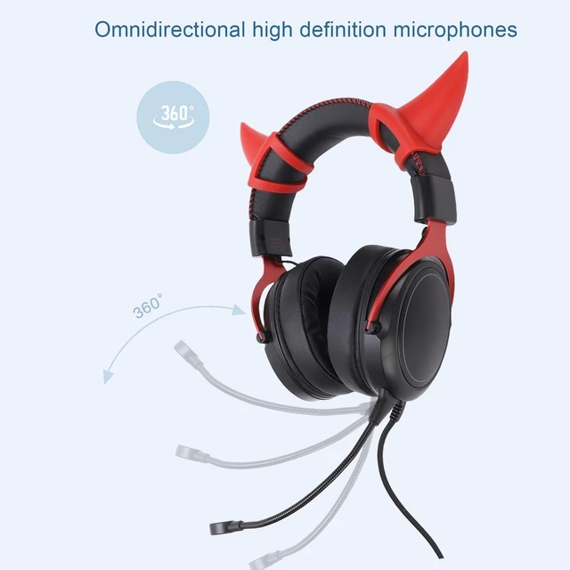 Alt view image 8 of 10 - Denash Cat Ear Headphones, Wired RGB Gaming Headset with Mic, Luminous Noise Reduction Over Ear Cute Headphones for Gamers (Black Red)