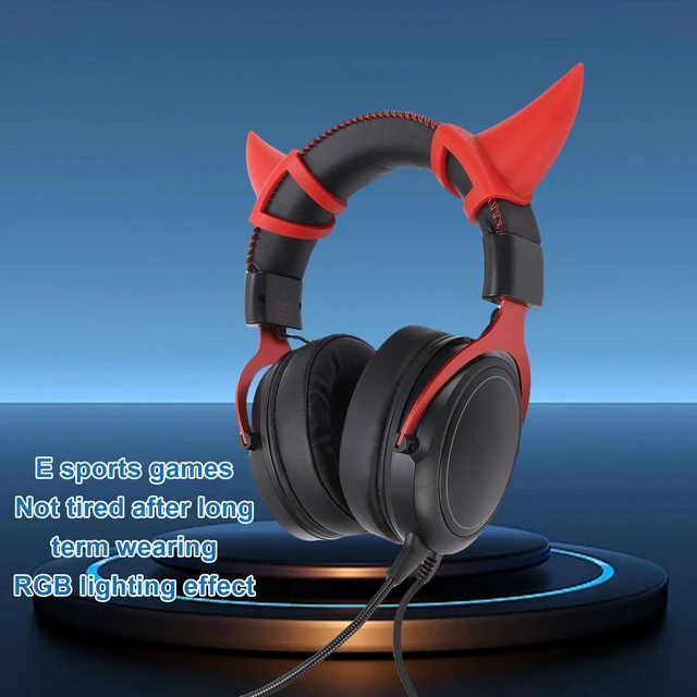 Alt view image 9 of 10 - Denash Cat Ear Headphones, Wired RGB Gaming Headset with Mic, Luminous Noise Reduction Over Ear Cute Headphones for Gamers (Black Red)