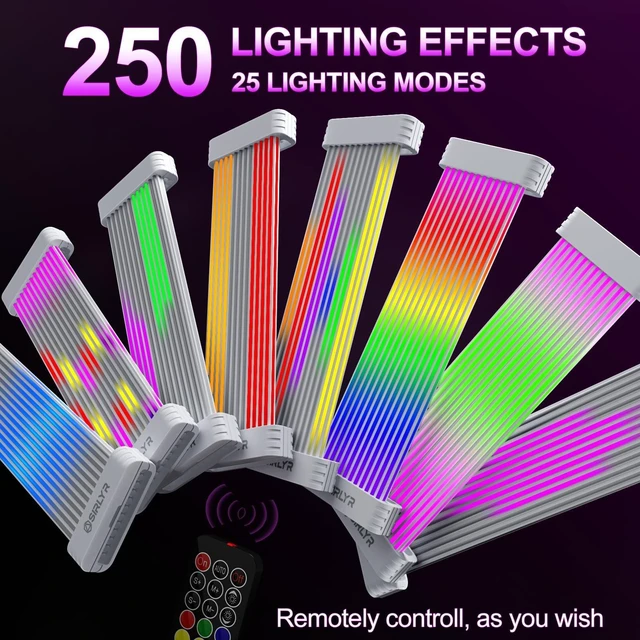 Alt view image 7 of 10 - Sirlyr RGB PSU Cables Set with Lighting Panels and 24 Pin Motherboard,2 8 Pin GPU PC Power Supply Extension Cable Mod - Upgrade 120 LEDs 6 Light Strips with Remote ARGB Control