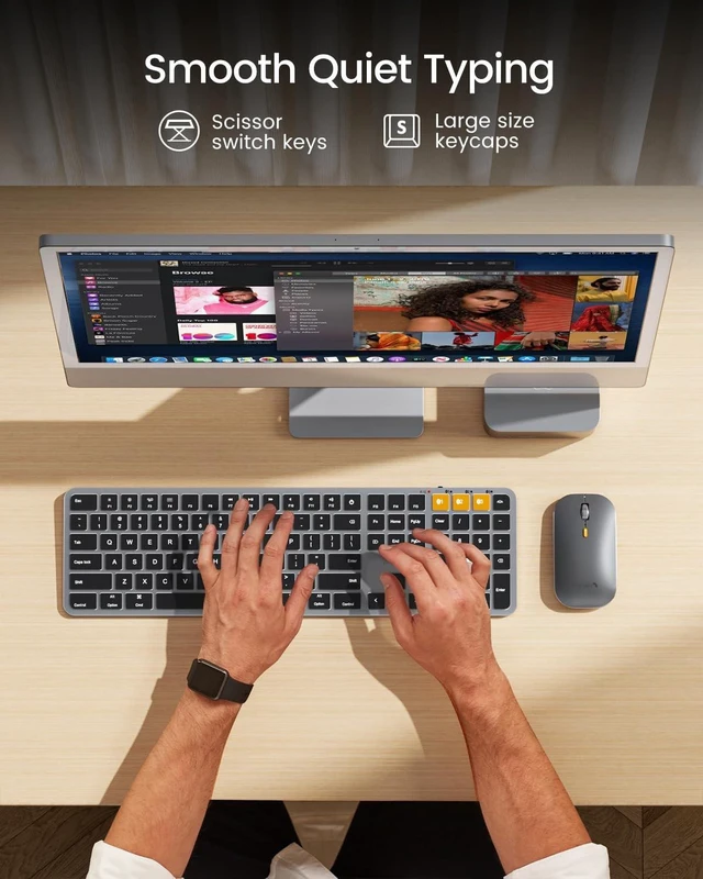 Alt view image 9 of 10 - ProtoArc Backlit Bluetooth Keyboard and Mouse for Mac, KM100-A Full Size Wireless Keyboard Mouse for Mac, Multi-Device Rechargeable for MacBook Pro/Air, iPhone, iPad, Space Gray