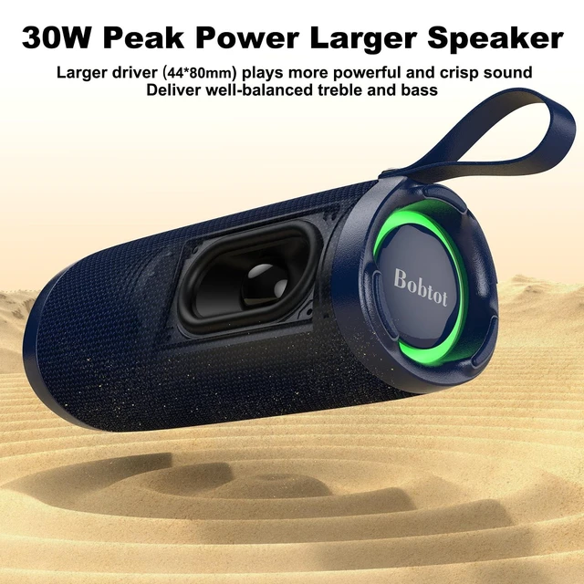 Alt view image 7 of 10 - Bobtot Portable Bluetooth Speaker, IPX6 Waterproof Speaker with Punchy Bass, 15W Loud Sound, RGB, 15H Playtime, Dual Pairing for Party, Camping, Beach, Blue