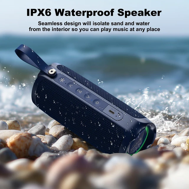 Alt view image 8 of 10 - Bobtot Portable Bluetooth Speaker, IPX6 Waterproof Speaker with Punchy Bass, 15W Loud Sound, RGB, 15H Playtime, Dual Pairing for Party, Camping, Beach, Blue