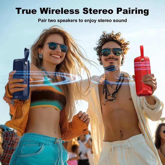 Alt view image 10 of 10 - Bobtot Portable Bluetooth Speaker, IPX6 Waterproof Speaker with Punchy Bass, 15W Loud Sound, RGB, 15H Playtime, Dual Pairing for Party, Camping, Beach, Blue