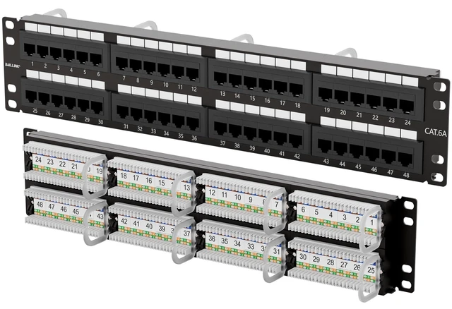 Alt view image 6 of 10 - Iwillink 10Gbps Cat6A Patch Panel 48 Port, Network Patch Panel UTP 19-Inch, Wallmount or Rackmount 2U RJ45 Patch Panel Punch Down Block for Cat6A, Cat6, Cat5e Cat5 Cabling