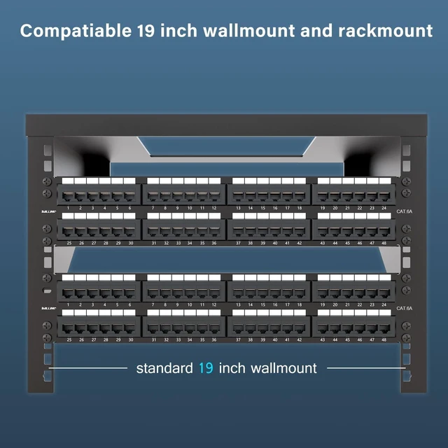 Alt view image 10 of 10 - Iwillink 10Gbps Cat6A Patch Panel 48 Port, Network Patch Panel UTP 19-Inch, Wallmount or Rackmount 2U RJ45 Patch Panel Punch Down Block for Cat6A, Cat6, Cat5e Cat5 Cabling