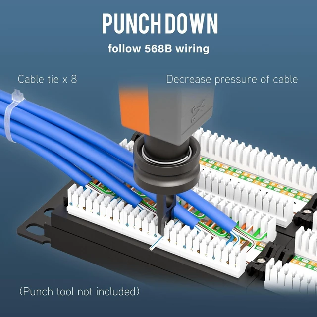 Alt view image 9 of 10 - Iwillink 10Gbps Cat6A Patch Panel 48 Port, Network Patch Panel UTP 19-Inch, Wallmount or Rackmount 2U RJ45 Patch Panel Punch Down Block for Cat6A, Cat6, Cat5e Cat5 Cabling