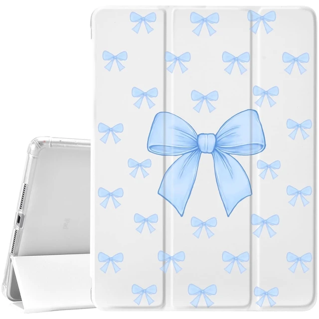 Alt view image 6 of 10 - JOYLAND for iPad 7th/8th/9th Generation Case (2019/2020/2021) 10.2 inchwith Pencil Holder-Auto Wake/Sleep,Cute Blue Bow Pattern Anti-Scratch Shockproof Premium Folio Stand Case,White