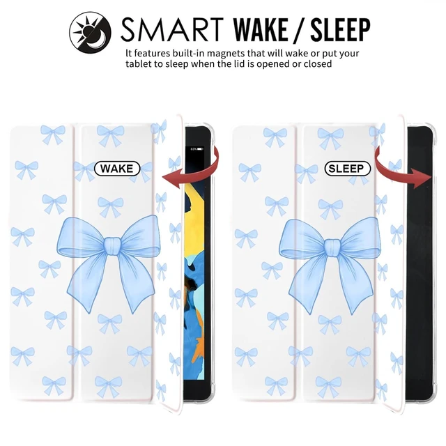Alt view image 9 of 10 - JOYLAND for iPad 7th/8th/9th Generation Case (2019/2020/2021) 10.2 inchwith Pencil Holder-Auto Wake/Sleep,Cute Blue Bow Pattern Anti-Scratch Shockproof Premium Folio Stand Case,White