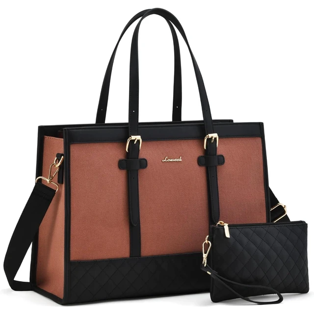 Alt view image 6 of 10 - LOVEVOOK Laptop Bag for Women 15.6 inch Canvas Laptop Tote Bag, Large Capacity Work Bags with Clutch Purse, Computer Bags Office Business Briefcase, Casual Handbag for Travel College Teacher