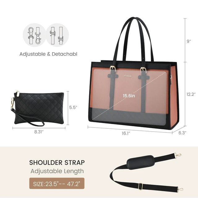 Alt view image 8 of 10 - LOVEVOOK Laptop Bag for Women 15.6 inch Canvas Laptop Tote Bag, Large Capacity Work Bags with Clutch Purse, Computer Bags Office Business Briefcase, Casual Handbag for Travel College Teacher