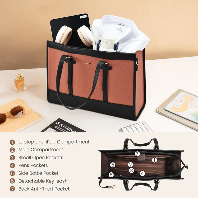 Alt view image 9 of 10 - LOVEVOOK Laptop Bag for Women 15.6 inch Canvas Laptop Tote Bag, Large Capacity Work Bags with Clutch Purse, Computer Bags Office Business Briefcase, Casual Handbag for Travel College Teacher
