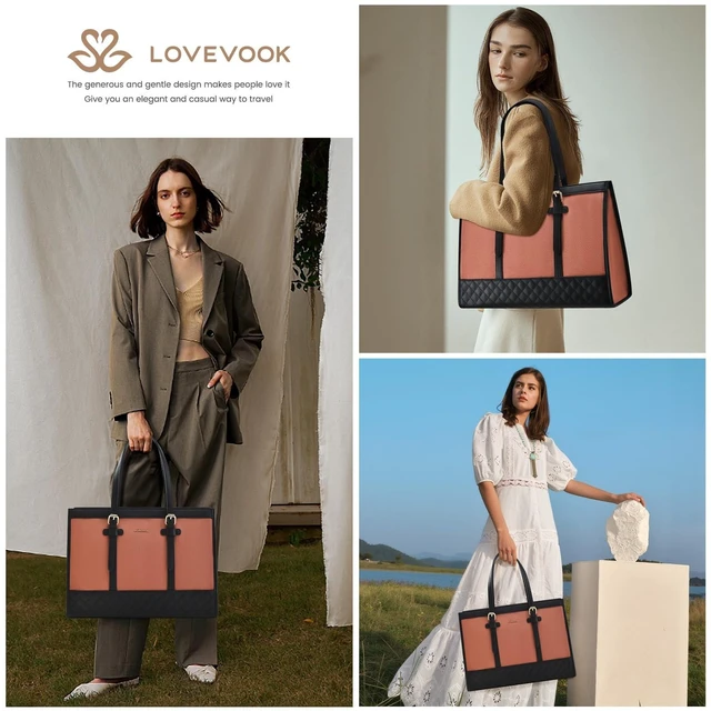 Alt view image 7 of 10 - LOVEVOOK Laptop Bag for Women 15.6 inch Canvas Laptop Tote Bag, Large Capacity Work Bags with Clutch Purse, Computer Bags Office Business Briefcase, Casual Handbag for Travel College Teacher