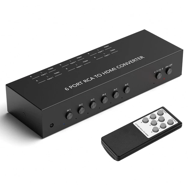 Alt view image 6 of 10 - LVY 6 Port RCA AV to HDMI Converter - 720/1080P Support, 16:9/4:3 Switcher - Compatible with Wii, N64, PS2, PS3, VHS, VCR, DVD Players (6AV Input, 1 HDMI Output)