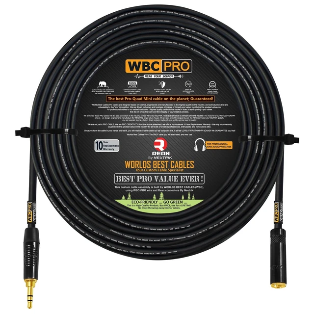 Alt view image 6 of 10 - 18 Foot - WBC-PRO-Quad-MINI Ultra-Silent Ultra-Flexible Balanced Mini-Star-Quad Auxiliary Cable with Neutrik-Rean 3.5mm Gold Mini TRS Male & Female Plugs