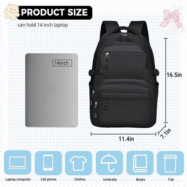 Alt view image 7 of 10 - AOMEXAGA Preppy Aesthetic Large Laptop Backpack Y2K Vintage College Daypack for Travel Work Lightweight Waterproof Commute Bag (Pink)
