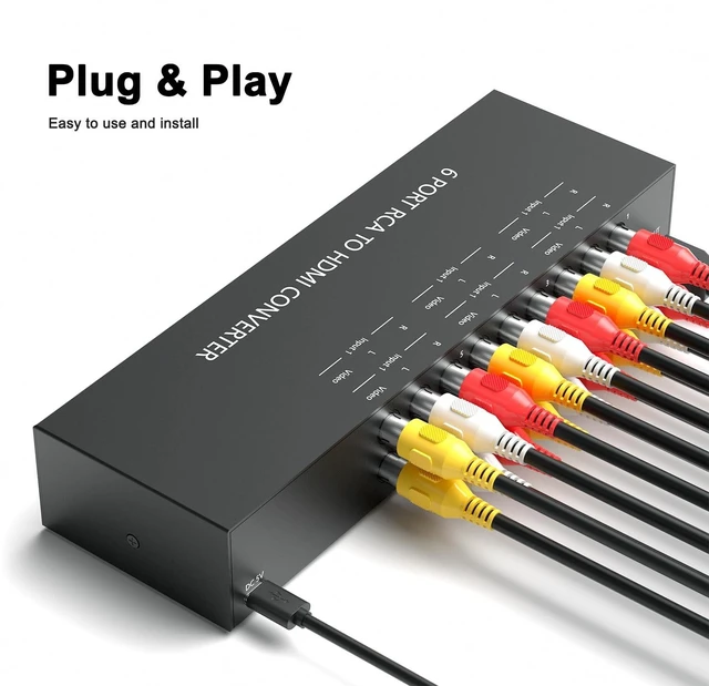 Alt view image 9 of 10 - LVY 6 Port RCA AV to HDMI Converter - 720/1080P Support, 16:9/4:3 Switcher - Compatible with Wii, N64, PS2, PS3, VHS, VCR, DVD Players (6AV Input, 1 HDMI Output)