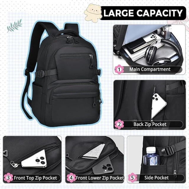 Alt view image 8 of 10 - AOMEXAGA Preppy Aesthetic Large Laptop Backpack Y2K Vintage College Daypack for Travel Work Lightweight Waterproof Commute Bag (Pink)
