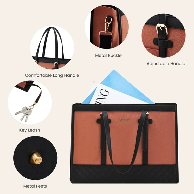 Alt view image 10 of 10 - LOVEVOOK Laptop Bag for Women 15.6 inch Canvas Laptop Tote Bag, Large Capacity Work Bags with Clutch Purse, Computer Bags Office Business Briefcase, Casual Handbag for Travel College Teacher