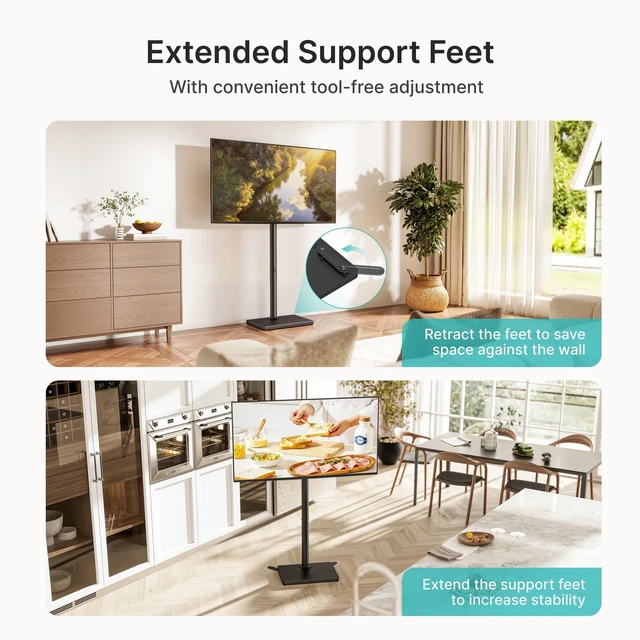 Alt view image 8 of 10 - Pegzone Floor TV Stand with Mount for 32-65 inch TVs up to 88lbs, 90 Rotation Standing TV Mount with Height Adjustment, Swivel TV Stand with Extendable Feet, for Bedroom, Corner, Living Room, Black