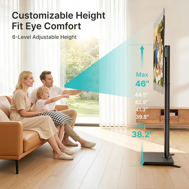 Alt view image 9 of 10 - Pegzone Floor TV Stand with Mount for 32-65 inch TVs up to 88lbs, 90 Rotation Standing TV Mount with Height Adjustment, Swivel TV Stand with Extendable Feet, for Bedroom, Corner, Living Room, Black