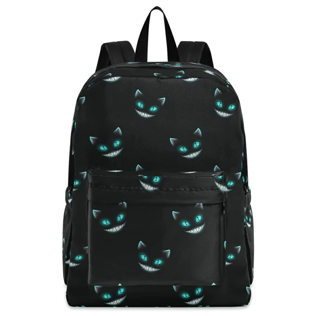 Alt view image 6 of 10 - ZzWwR Cute Cheshire Cat Faces Pattern Casual Polyester Computer Backpack Large Daypack for Business Sport Travel School Bookbags