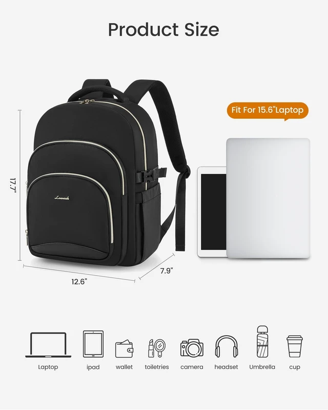 Alt view image 10 of 10 - LOVEVOOK Laptop Backpack for Women, 15.6-Inch Work Backpack, Back to School Bookbag for College Student Teen Girls, Casual Personal Item Travel Bag Business Computer Daypack for Teacher Nurse, Gift