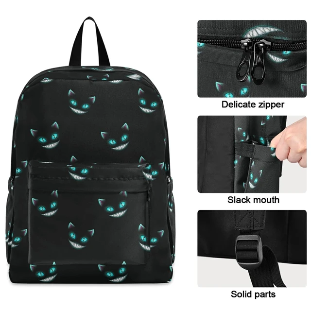 Alt view image 8 of 10 - ZzWwR Cute Cheshire Cat Faces Pattern Casual Polyester Computer Backpack Large Daypack for Business Sport Travel School Bookbags