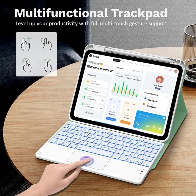 Alt view image 10 of 10 - MoKo Touch Keyboard Case for iPad (A16) 11th Generation 11 inch 2025, iPad 10th Generation 10.9 inch Case with Pencil Holder, 7 Colors Backlit Multi-TrackPad Detachable Bluetooth Keyboard, Green