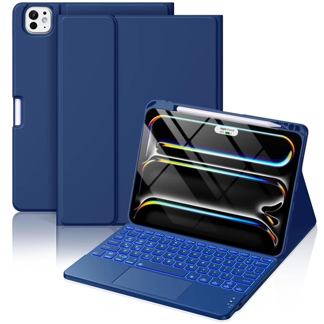 Alt view image 6 of 10 - Hamile for iPad Pro 11-inch Case with Keyboard (M5/M4) - Magnetic Wireless Detachable Keyboard with Multi-Touch Trackpad 7 Colors Backlit Stain Proof Folio Cover for Pro 11 Inch 2025 2024 - Navy Blue