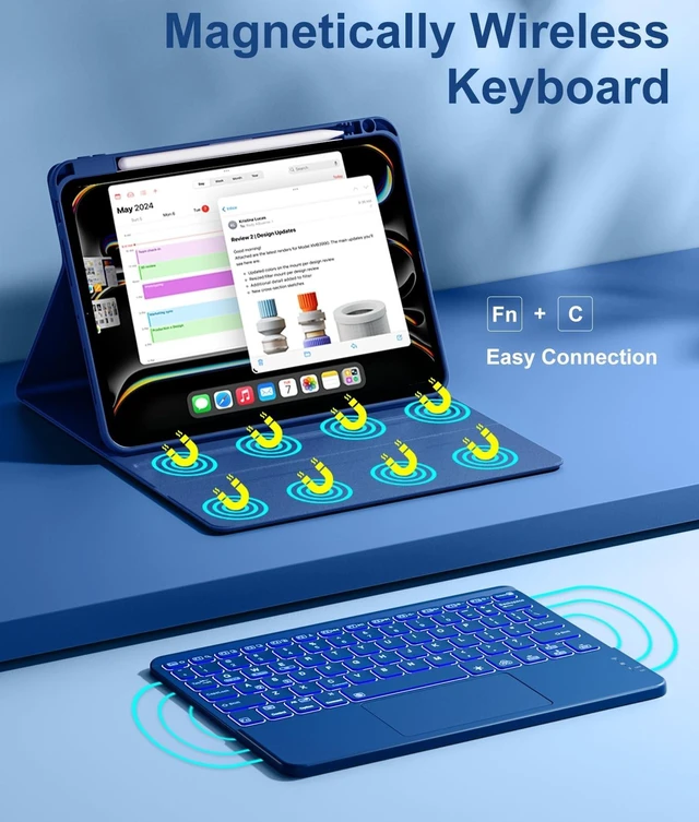 Alt view image 10 of 10 - Hamile for iPad Pro 11-inch Case with Keyboard (M5/M4) - Magnetic Wireless Detachable Keyboard with Multi-Touch Trackpad 7 Colors Backlit Stain Proof Folio Cover for Pro 11 Inch 2025 2024 - Navy Blue