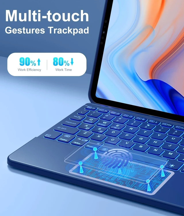Alt view image 9 of 10 - Hamile for iPad Pro 11-inch Case with Keyboard (M5/M4) - Magnetic Wireless Detachable Keyboard with Multi-Touch Trackpad 7 Colors Backlit Stain Proof Folio Cover for Pro 11 Inch 2025 2024 - Navy Blue