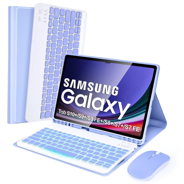 Alt view image 6 of 10 - SOPPY 7 Colors Backlit Keyboard Case with Mouse for 12.4" Samsung Galaxy Tab S7 FE/S7 Plus/S8 Plus/S9 FE Plus/S9 Plus/S10+, Wireless Keyboard with Case & Pen Holder for Samsung Tab 12.4 Inch, Purple