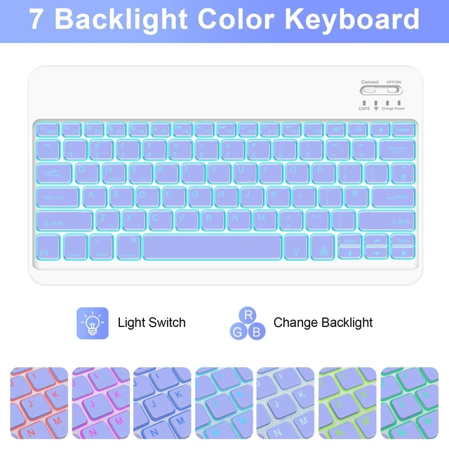 Alt view image 8 of 10 - SOPPY 7 Colors Backlit Keyboard Case with Mouse for 12.4" Samsung Galaxy Tab S7 FE/S7 Plus/S8 Plus/S9 FE Plus/S9 Plus/S10+, Wireless Keyboard with Case & Pen Holder for Samsung Tab 12.4 Inch, Purple
