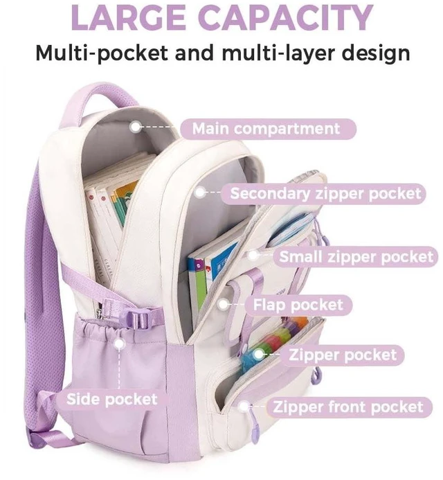 Alt view image 8 of 10 - MININAI Womens Girls Backpack for School Cute Aesthetic Large Laptop Backpack Kawaii Preppy Teen Kids Bookbag Travel Daypack (Black,S)