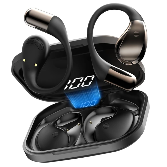 Alt view image 6 of 10 - Conyat Open-Ear Headphones, Bluetooth 6.0 Wireless Earbuds Powerful Sound, 40H Open Ear Earbuds with ENC Mic, Comfortable Ear Hooks/IP7 Waterproof/Fast Charging Earphones for Workouts/Running,