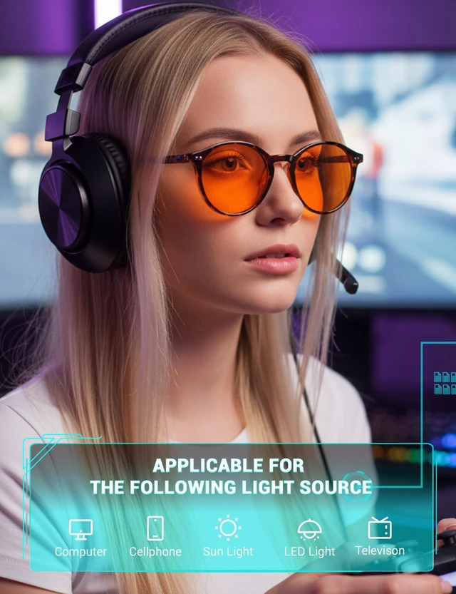Alt view image 7 of 10 - TIJN Orange Lens Blue Light Blocking Glasses Round Frame, Dual AR Coating, Gaming & Computer Eyewear for Screen Use, Tortoise