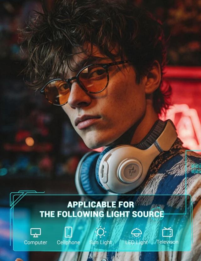 Alt view image 8 of 10 - TIJN Orange Lens Blue Light Blocking Glasses Round Frame, Dual AR Coating, Gaming & Computer Eyewear for Screen Use, Tortoise