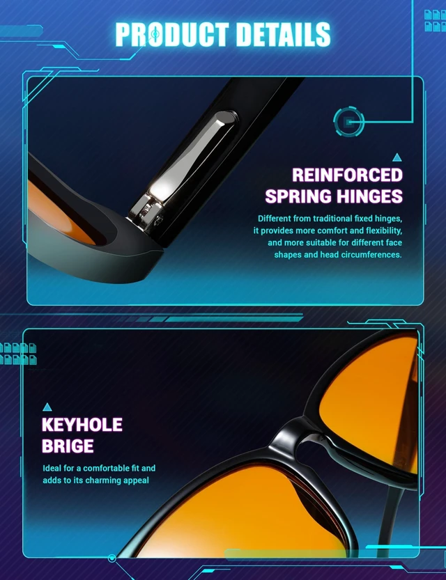 Alt view image 9 of 10 - TIJN Orange Lens Blue Light Blocking Glasses Round Frame, Dual AR Coating, Gaming & Computer Eyewear for Screen Use, Tortoise