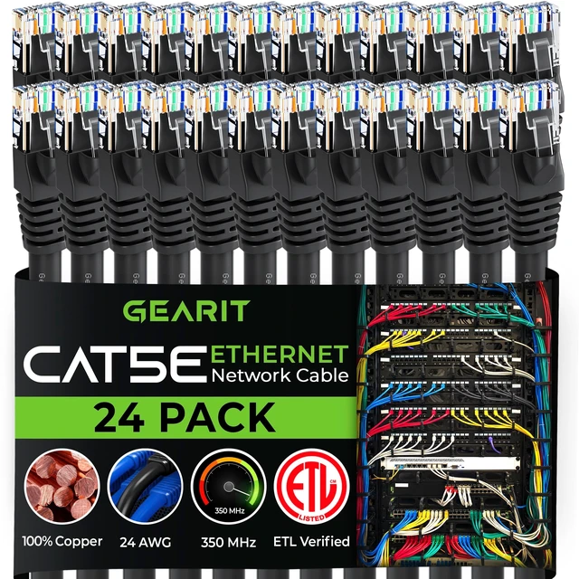 Alt view image 6 of 10 - GEARIT 24-Pack, Cat5e Ethernet Patch Cable 1 Foot - Snagless RJ45 Computer LAN Network Cord, Black